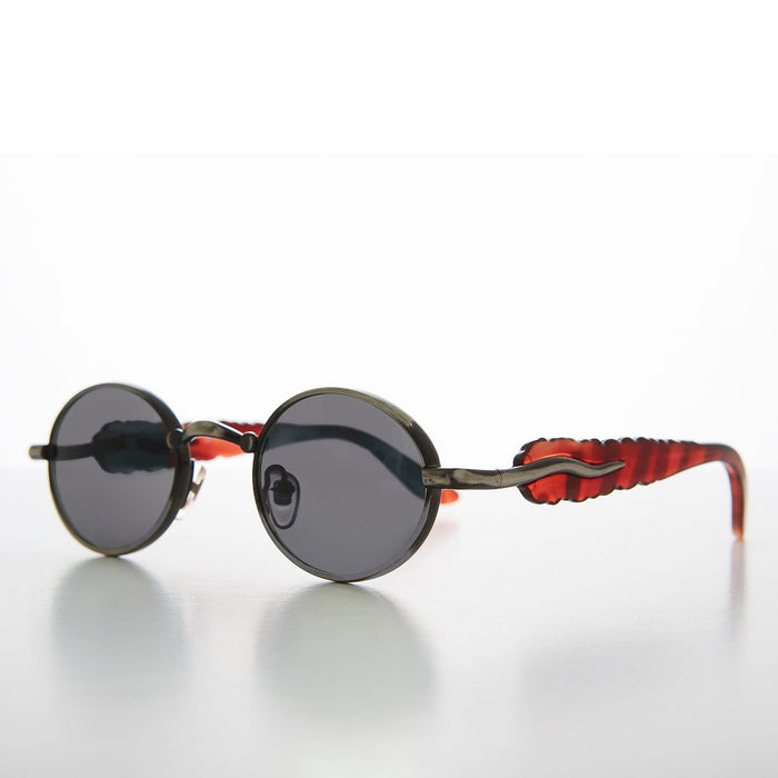 SUNGLASS MUSEUM Unique 90s Oval Lens Vintage Sunglass Jagged Temple Design - Tweek