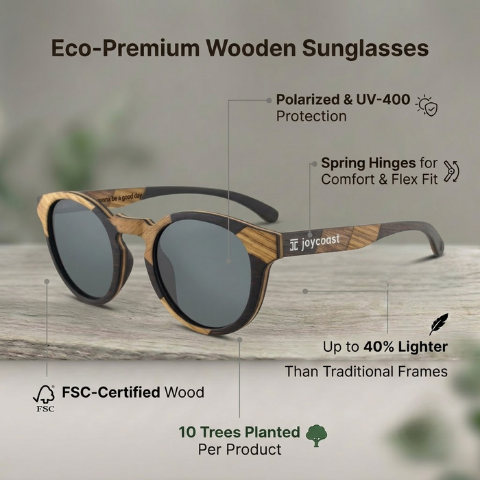 Terra Round Wooden Sunglasses | Polarized UV400 | Joycoast