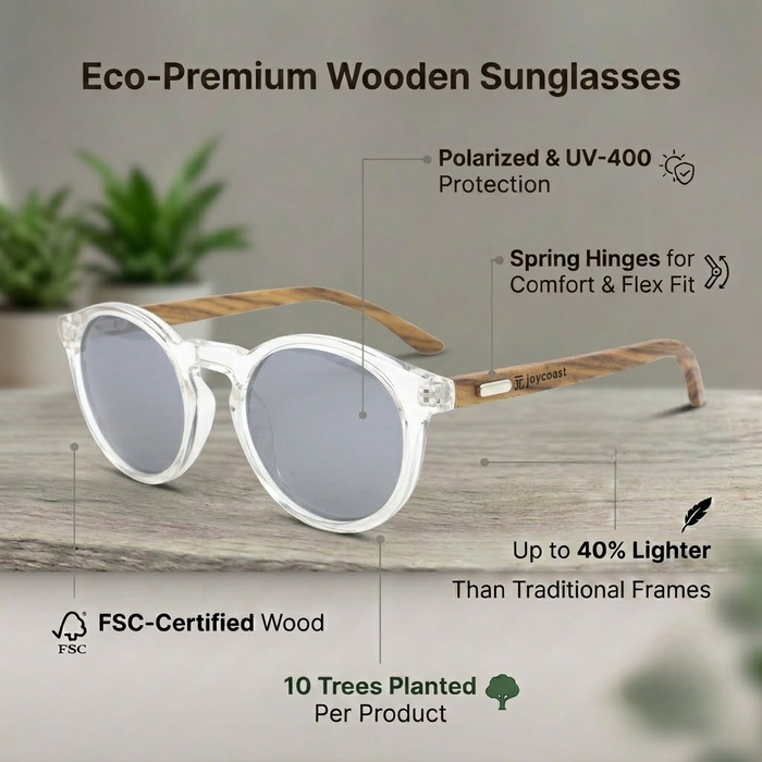 Timber Grey Round Acetate Wooden Sunglasses | Joycoast