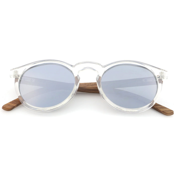 Timber Grey Round Acetate Wooden Sunglasses | Joycoast