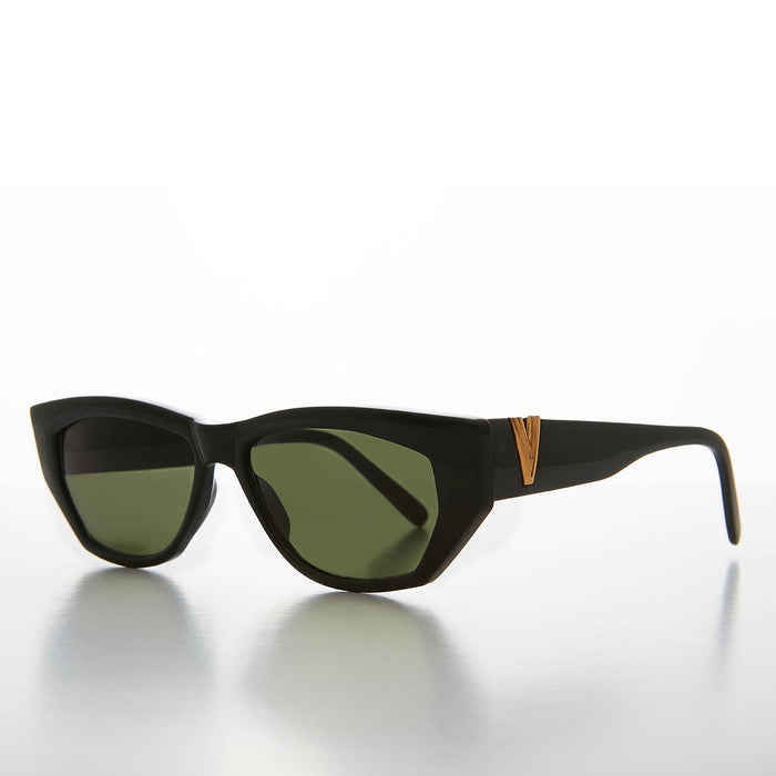 SUNGLASS MUSEUM Chunky Mod Street Style Vintage Sunglass with Gold Bling - Val