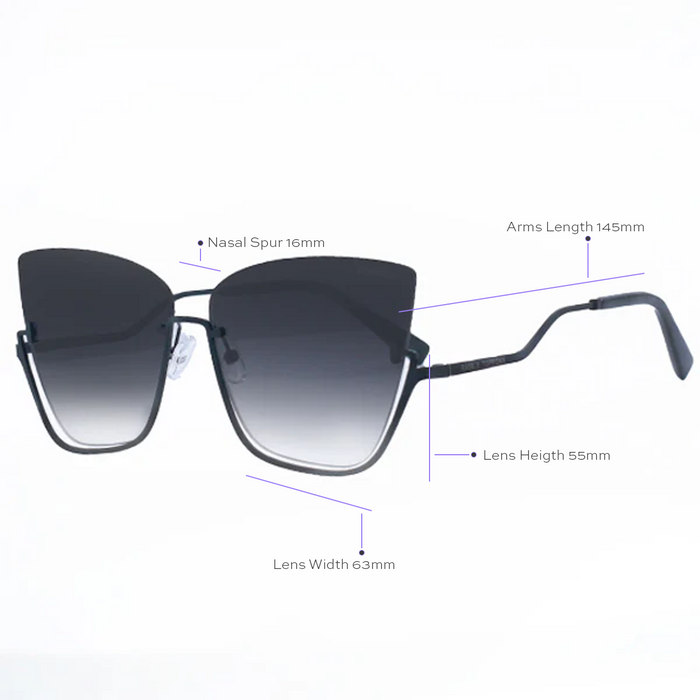 TOPFOXX Sunglasses Vixen - Black Lens Black Frame Metal Cateye Sunglasses
