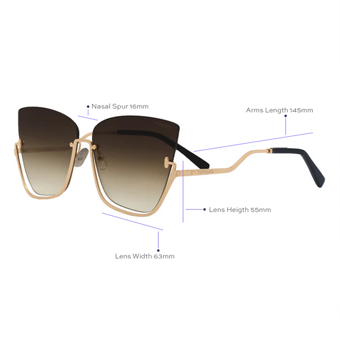 TOPFOXX Sunglasses Vixen - Brown Lens Gold Frame Metal Cateye Sunglasses
