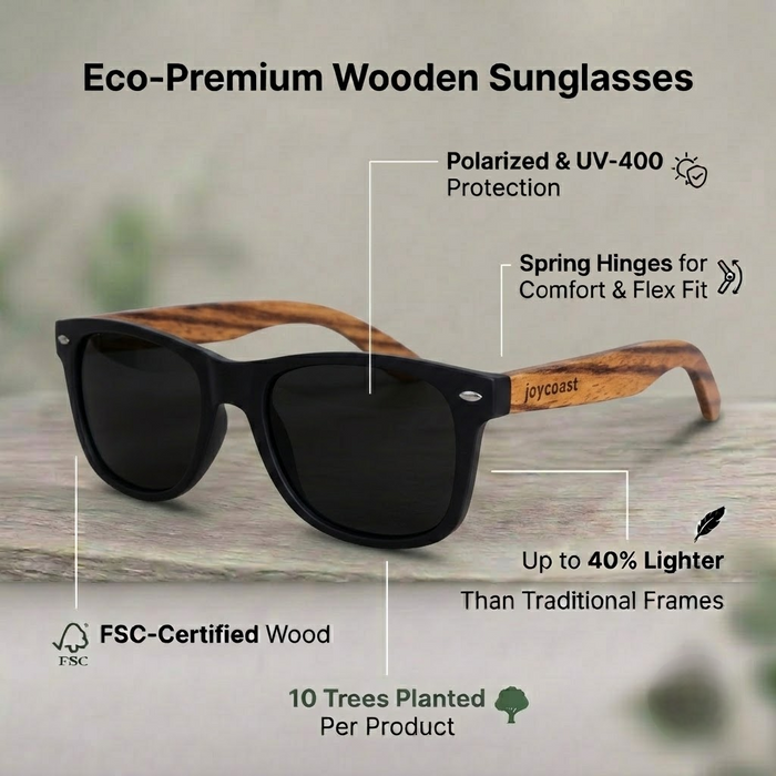 Zebu Zebrawood Wooden Sunglasses | Polarized UV400 | Joycoast