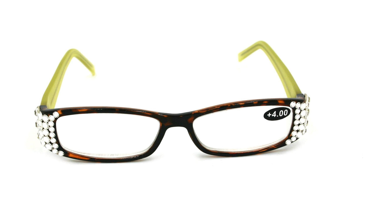 All Favorite, (Bling) Reading Glasses Women Adorned W (Clear)   (Tortoise Brown, Green) Frame +4 +4.5 +5 +6 NY Fifth Avenue.