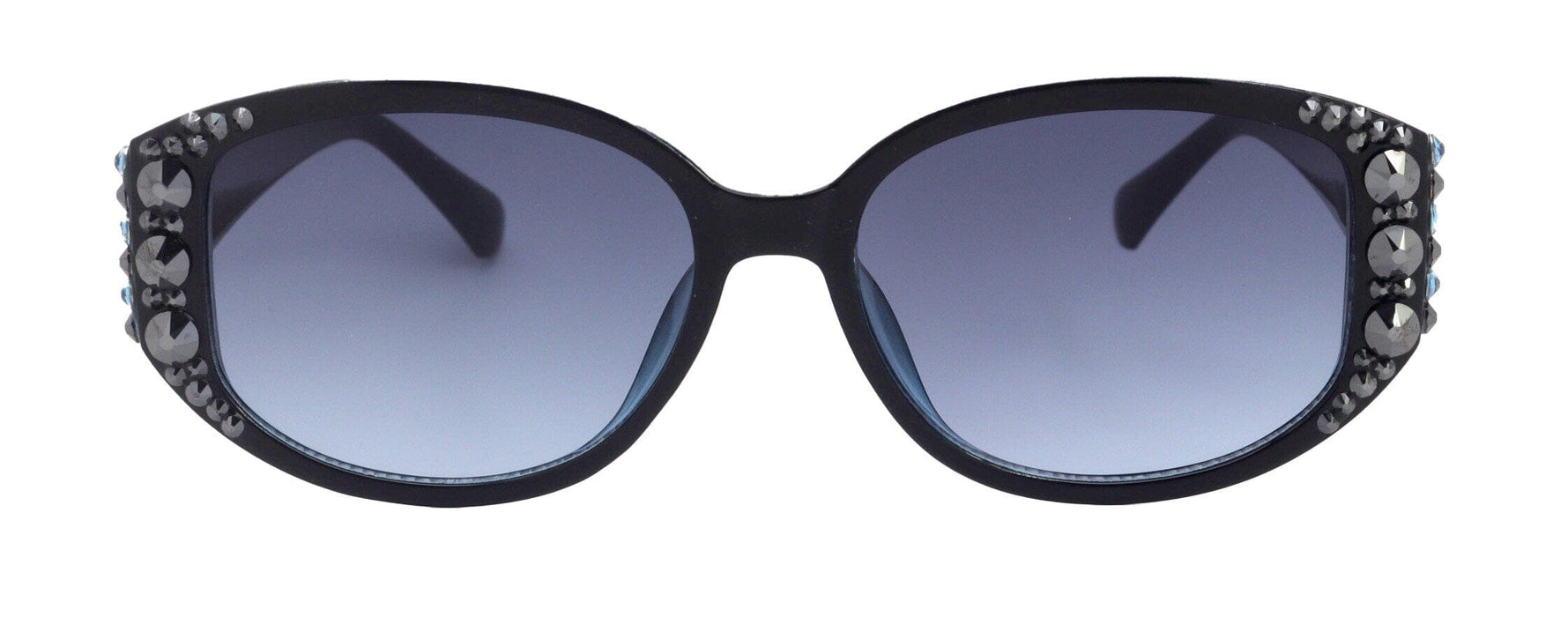 Petunia Bling Women Sunglasses W Hematite and Aquamarine Genuine European Crystals, 100% UV Protection. NY Fifth Avenue