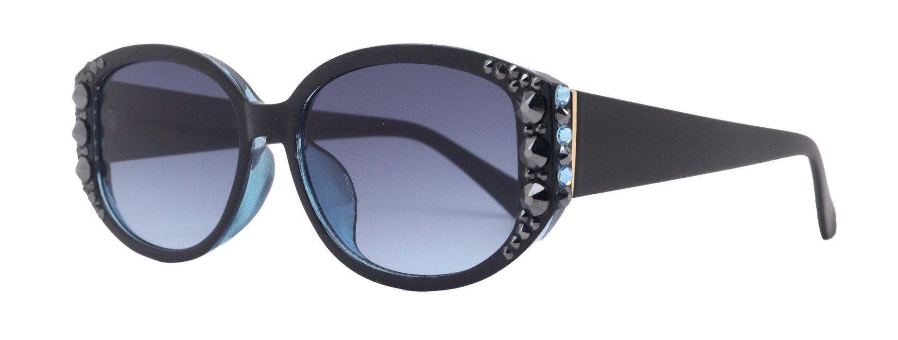 Petunia Bling Women Sunglasses W Hematite and Aquamarine Genuine European Crystals, 100% UV Protection. NY Fifth Avenue