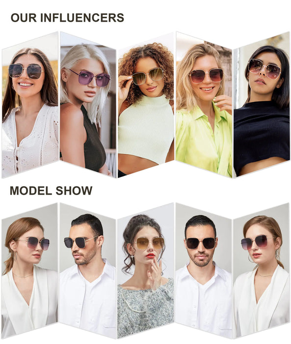 SOJOS Trendy Oversized Square Metal Frame Sunglasses for Women Men Flat Mirrored Lens UV Protection Sunglasses SJ1146 Black/Grey