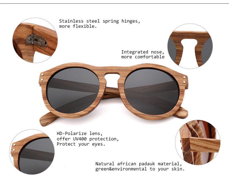 BARCUR Classic Style Wood Retro Style Sunglasses