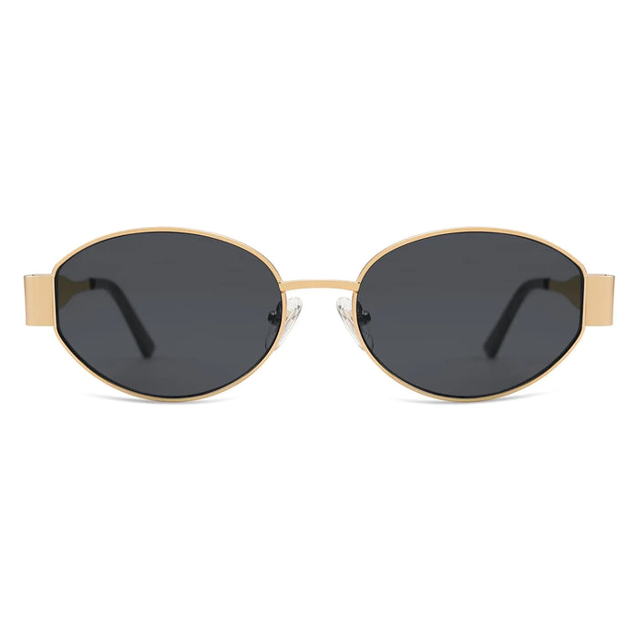 SOJOS Retro Oval Sunglasses for Women Men Trendy Sun Glasses Classic Shades UV400 Protection SJ1217 Gold/Grey