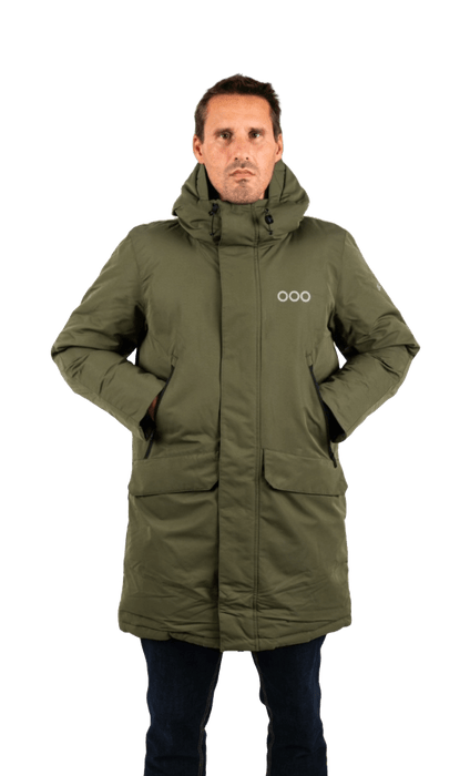 ecoon apparel jacket san sebastian long men sustainable clothing recyclable premium khaki KRN glasses ECO182417TS XS
