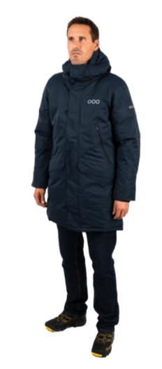 ecoon apparel jacket san sebastian long men sustainable clothing recyclable premium blue KRN glasses ECO182419TXL L
