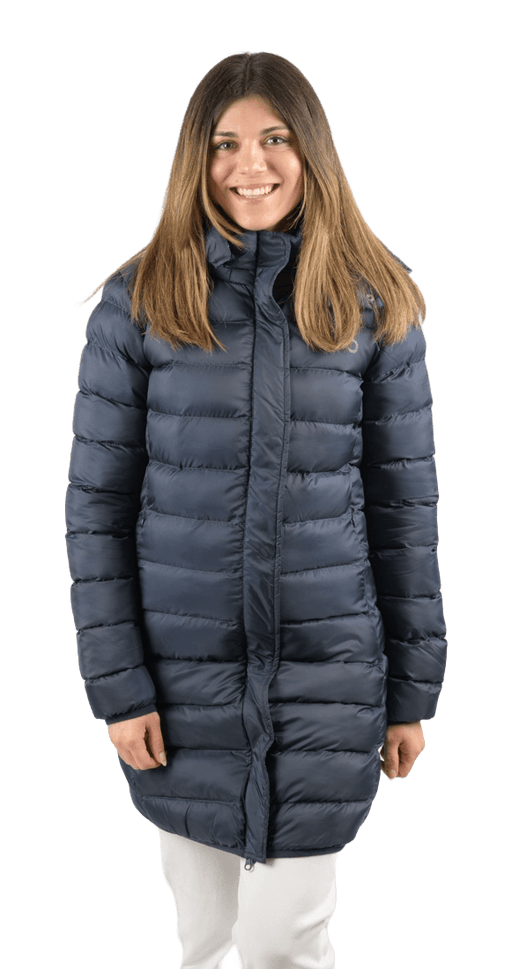 ecoon apparel jacket munich long women sustainable clothing recyclable premium dark blue KRN glasses ECO280420TXS XS