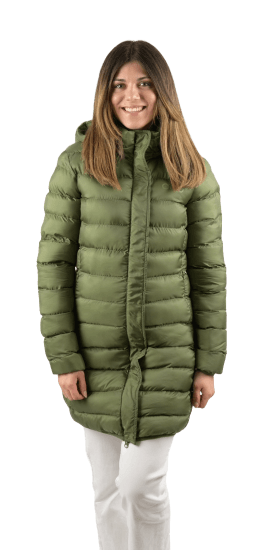 ecoon apparel jacket munich long women sustainable clothing recyclable premium dark green KRN glasses ECO280426TM M