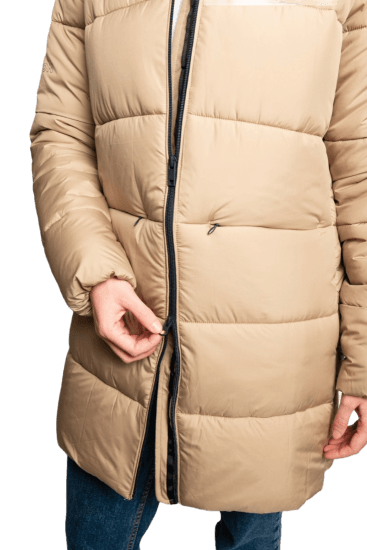 ecoon apparel jacket paris long women sustainable clothing recyclable premium beige KRN glasses 