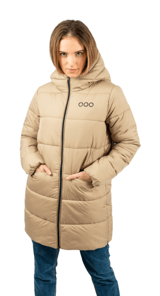 ecoon apparel jacket paris long women sustainable clothing recyclable premium beige KRN glasses ECO280510TXS XS