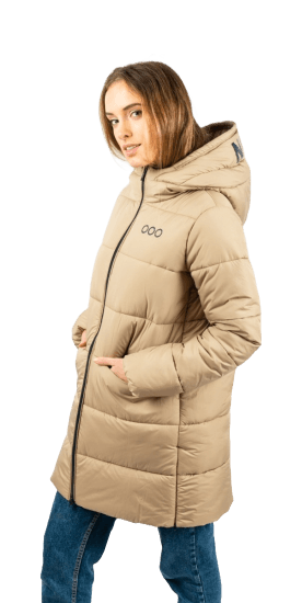 ecoon apparel jacket paris long women sustainable clothing recyclable premium beige KRN glasses ECO280510TL L