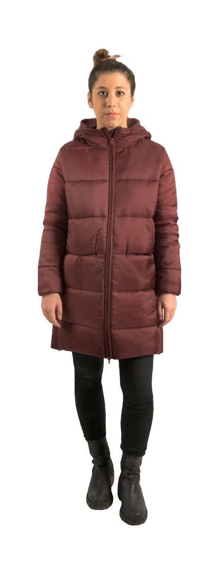 ecoon apparel jacket paris long women sustainable clothing recyclable premium dark garnet KRN glasses ECO280518TXS XS
