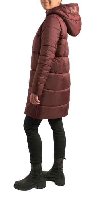 ecoon apparel jacket paris long women sustainable clothing recyclable premium dark garnet KRN glasses ECO280518TM M