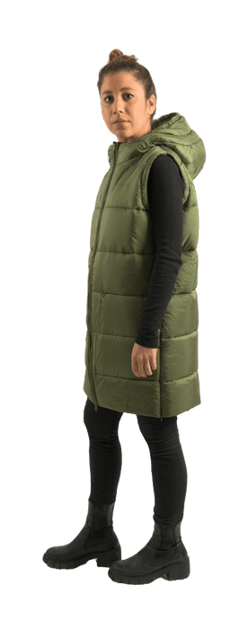 ecoon apparel vest barcelona long women sustainable clothing recyclable premium dark green KRN glasses ECO280626TS S