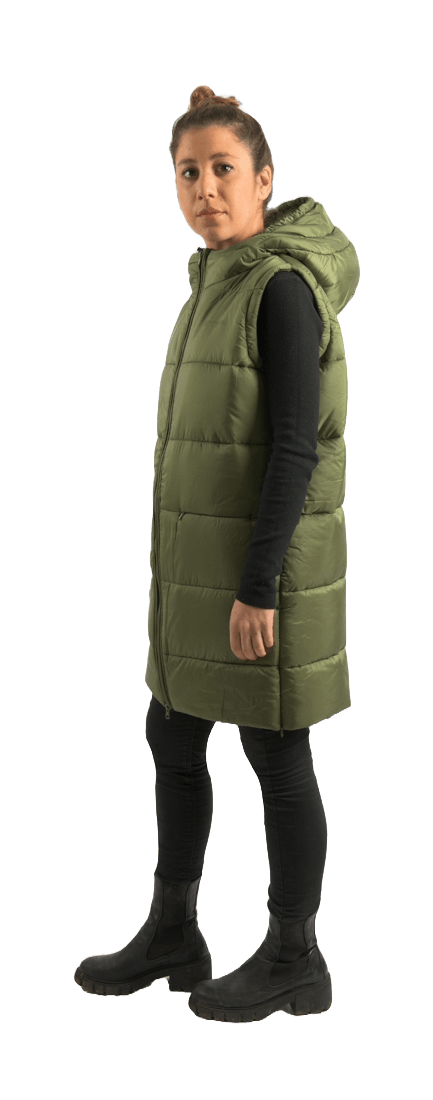 ecoon apparel vest barcelona long women sustainable clothing recyclable premium dark green KRN glasses ECO280626TS S