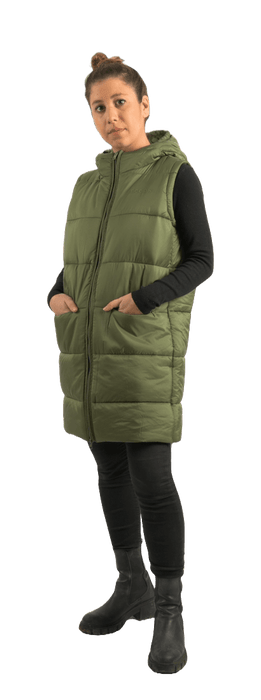 ecoon apparel vest barcelona long women sustainable clothing recyclable premium dark green KRN glasses ECO280626TM M