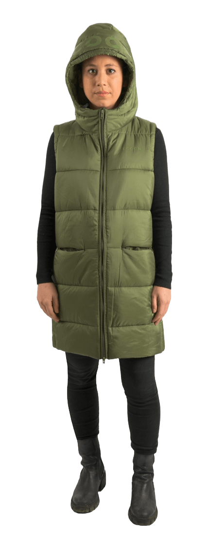 ecoon apparel vest barcelona long women sustainable clothing recyclable premium dark green KRN glasses ECO280626TXS XS