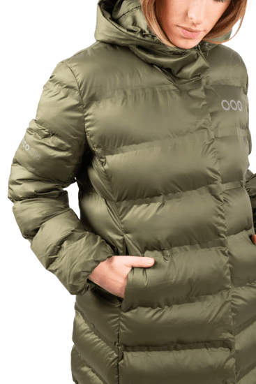 ecoon apparel jacket berlin long women sustainable clothing recyclable premium khaki KRN glasses ECO281017TM M