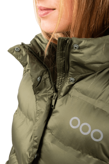 ecoon apparel jacket berlin long women sustainable clothing recyclable premium khaki KRN glasses ECO281017TL L