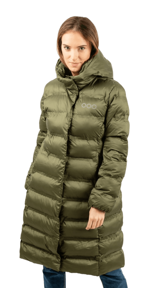 ecoon apparel jacket berlin long women sustainable clothing recyclable premium khaki KRN glasses ECO281017TXS XS