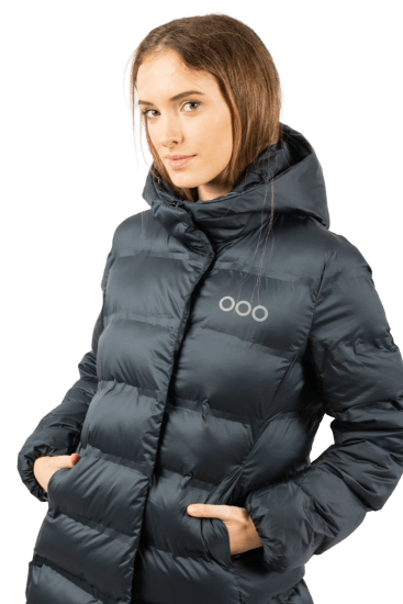ecoon apparel jacket berlin long women sustainable clothing recyclable premium blue KRN glasses ECO281020TS S