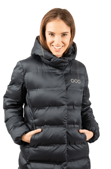 ecoon apparel jacket berlin long women sustainable clothing recyclable premium blue KRN glasses ECO281020TM M