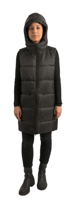 ecoon apparel vest barcelona long women sustainable clothing recyclable premium black KRN glasses 