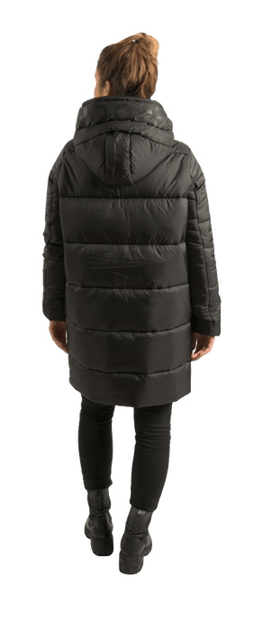ecoon apparel jacket paris long women sustainable clothing recyclable premium black KRN glasses 