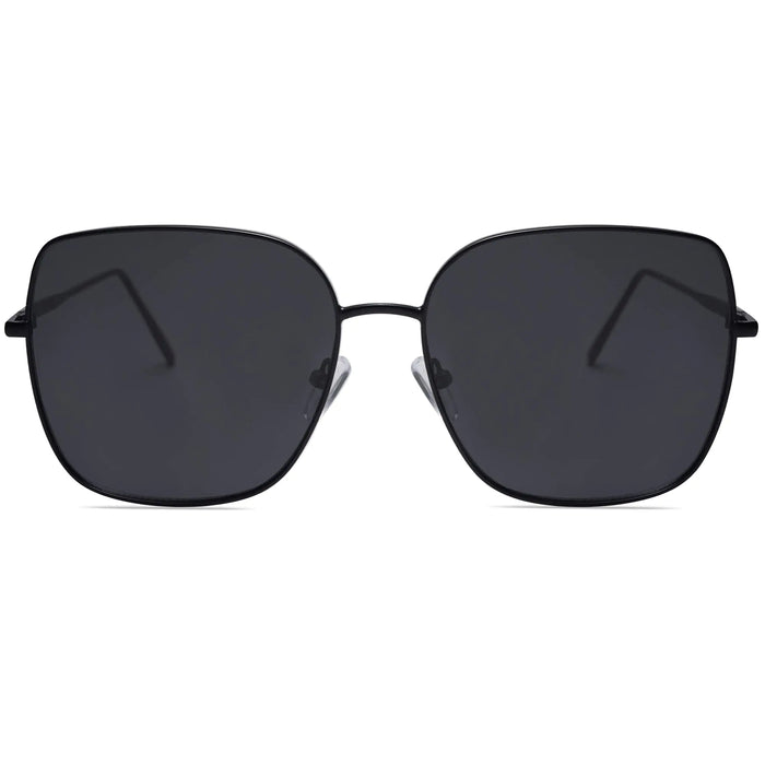 SOJOS Trendy Oversized Square Metal Frame Sunglasses for Women Men Flat Mirrored Lens UV Protection Sunglasses SJ1146 Black/Grey