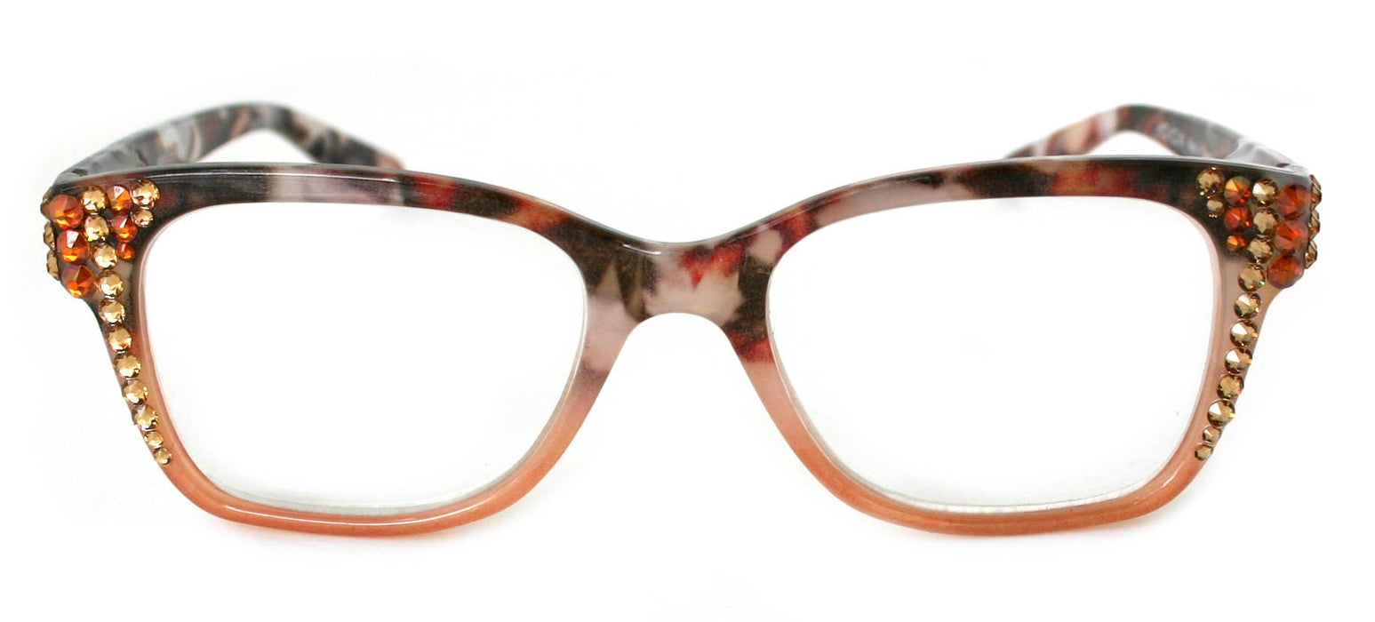 Aya, (Bling) Women Reading Glasses Adorned W ( Cooper, Light Colorado) Genuine European Crystals. +1.25.. +3 Square  NY Fifth Avenue