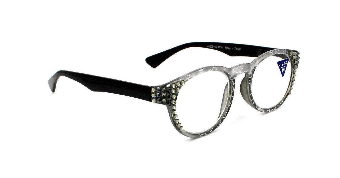 Grace, (Bling) Reading Glasses for Women W (Black Diamond, Hematite) Genuine European Crystals (Metallic Silver, Black)  NY Fifth Avenue
