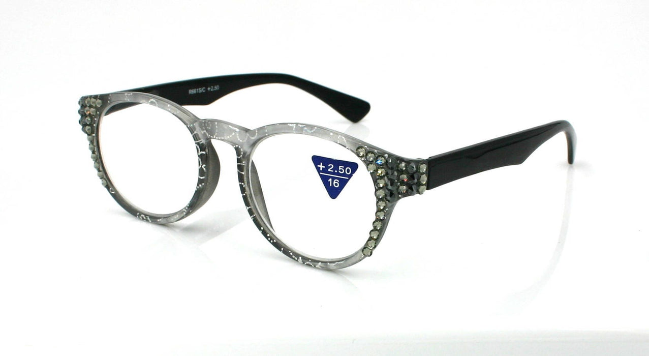 Grace, (Bling) Reading Glasses for Women W (Black Diamond, Hematite) Genuine European Crystals (Metallic Silver, Black)  NY Fifth Avenue