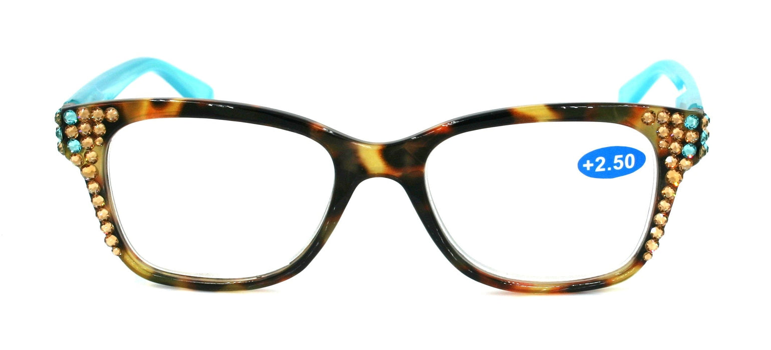 Madison Square, (Bling) Reading Glasses 4 Women W (L. Colorado, Aquamarine)Genuine European Crystals. +1.5..+3  NY Fifth Avenue (Wide frame)
