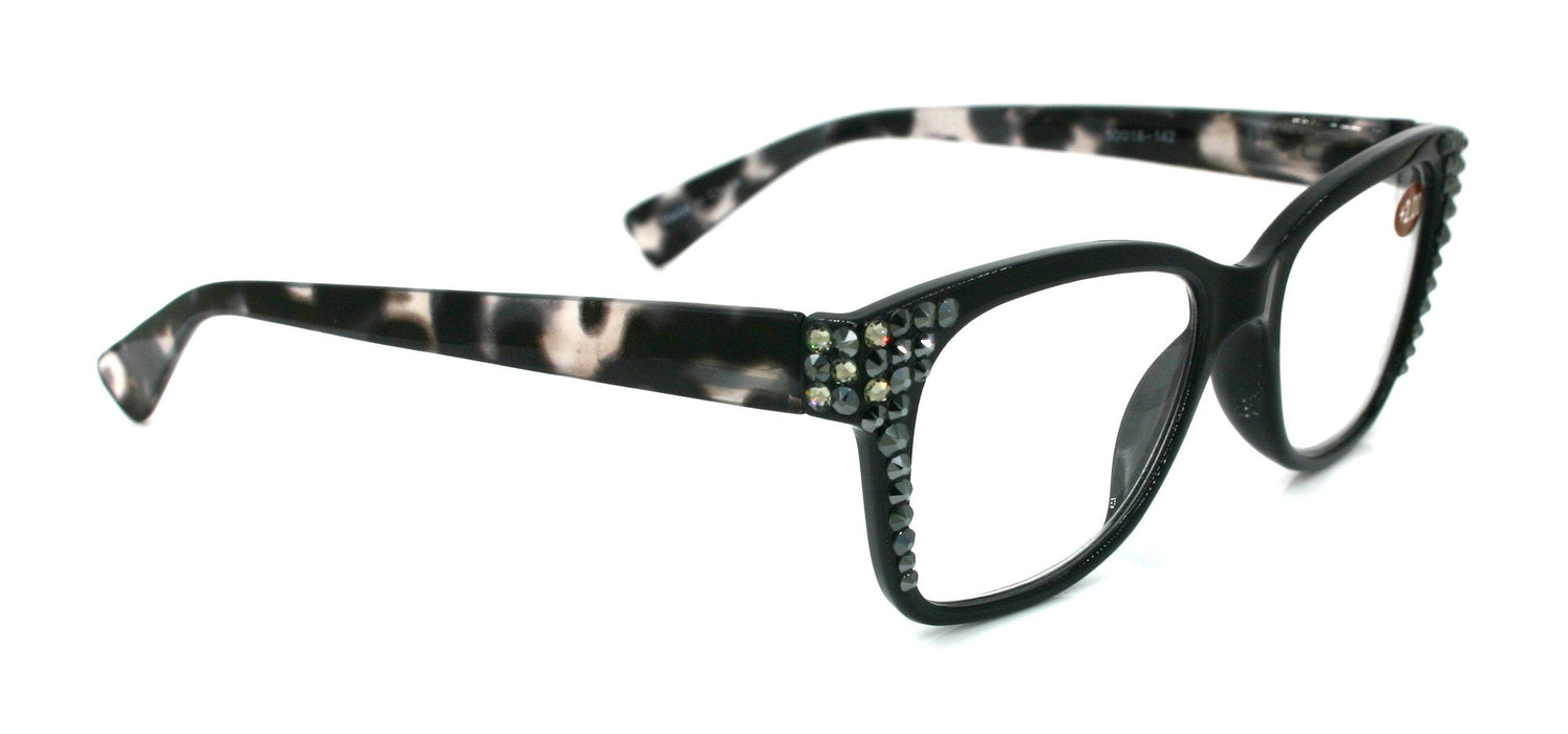 Madison Square, (Bling) Reading Glasses 4 Women W (Black Diamond, Hematite)Genuine European Crystals.+1.5..+3  NY Fifth Avenue (Wide frame)