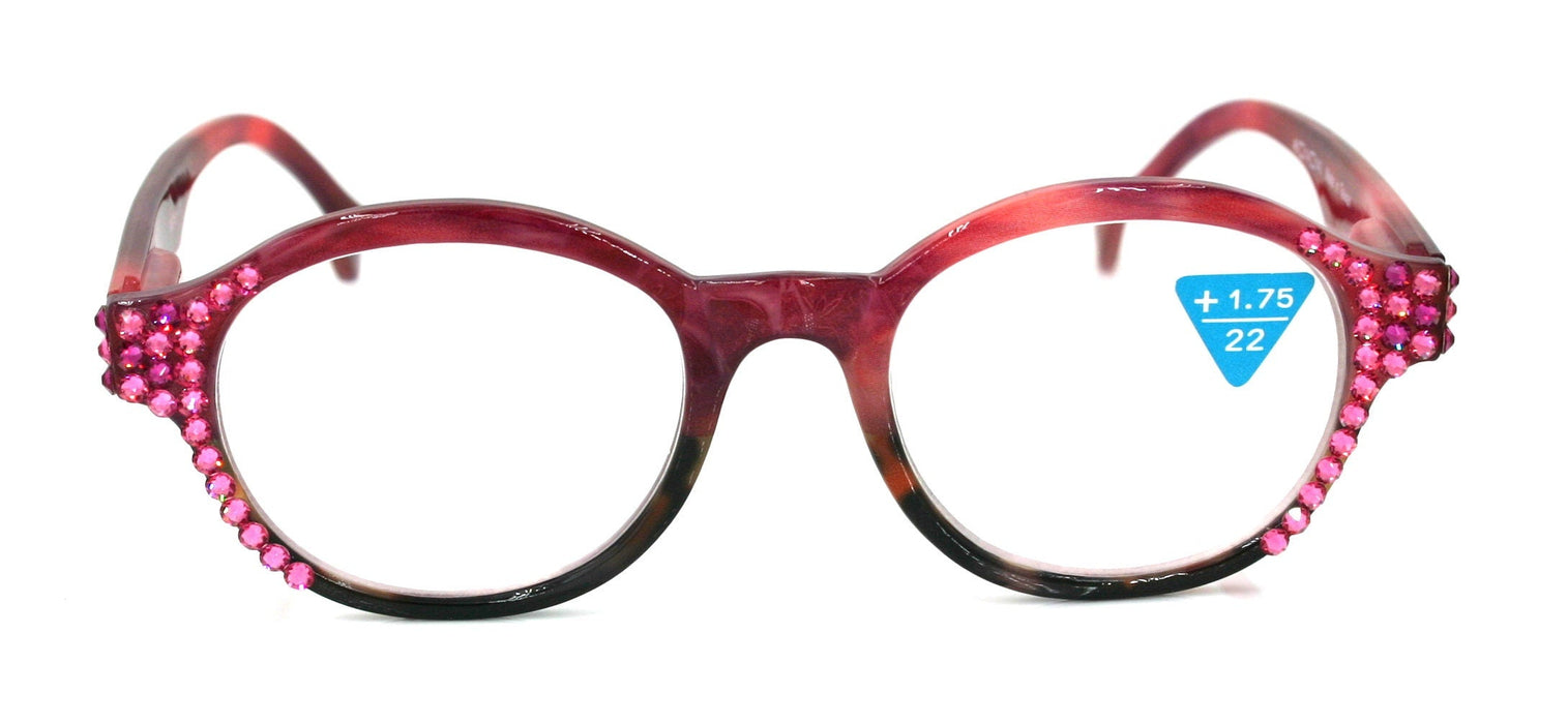 Citlalli, (Bling) Round Women Reading Glasses W (Light Rose, Rose) Genuine European Crystals (Pink, Brown) Circle. NY Fifth Avenue