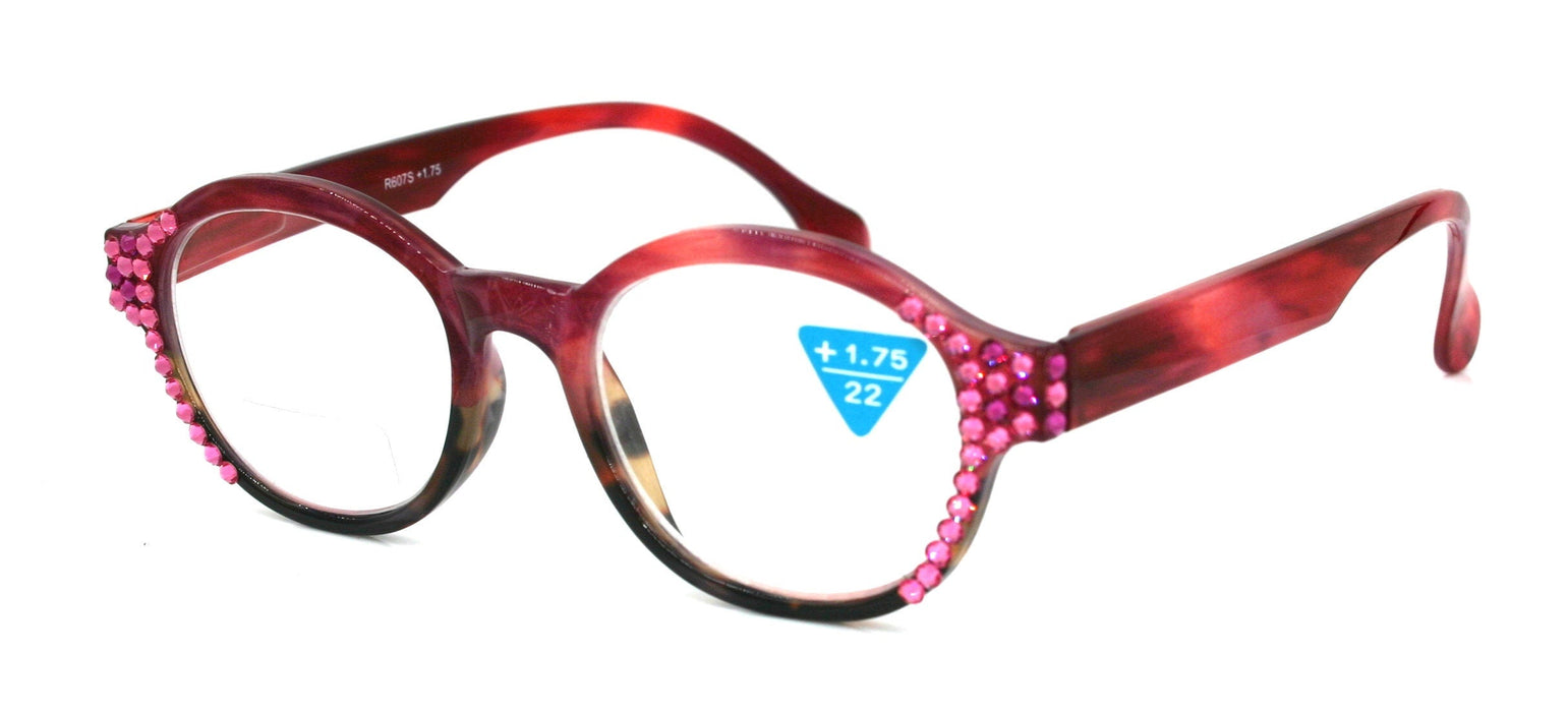 Citlalli, (Bling) Round Women Reading Glasses W (Light Rose, Rose) Genuine European Crystals (Pink, Brown) Circle. NY Fifth Avenue