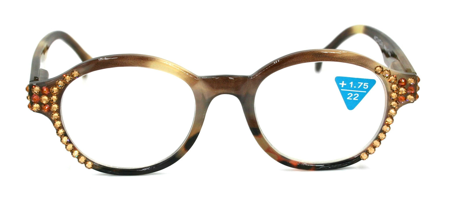 Citlalli, (Bling) Round Women Reading Glasses W (L. Colorado, Cooper) Genuine European Crystals  (Marble Brown) Circle NY Fifth Avenue