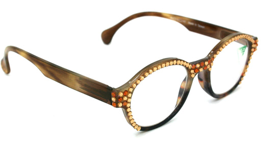NY FIFTH AVENUE Citlalli, (Bling) Round Women Reading Glasses W (L. Colorado, Cooper) Genuine European Crystals (Marble Brown) NY Fifth Avenue - Product image