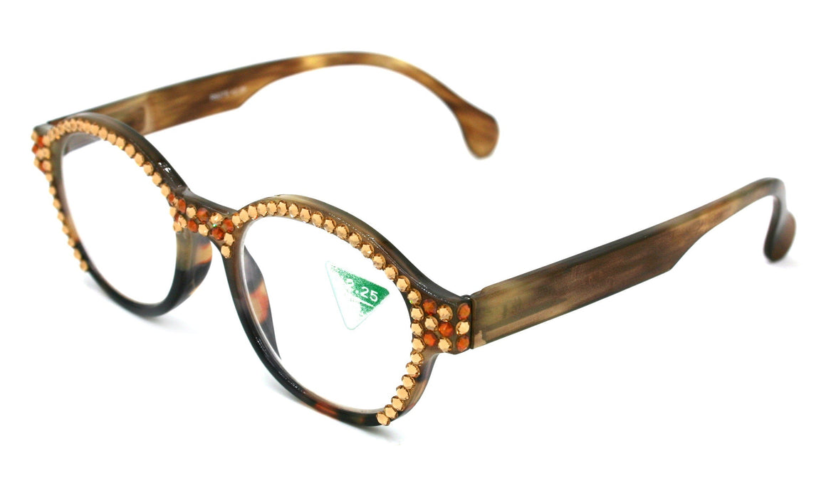 Citlalli, (Bling) Round Women Reading Glasses W (L. Colorado, Cooper) Genuine European Crystals (Marble Brown) NY Fifth Avenue