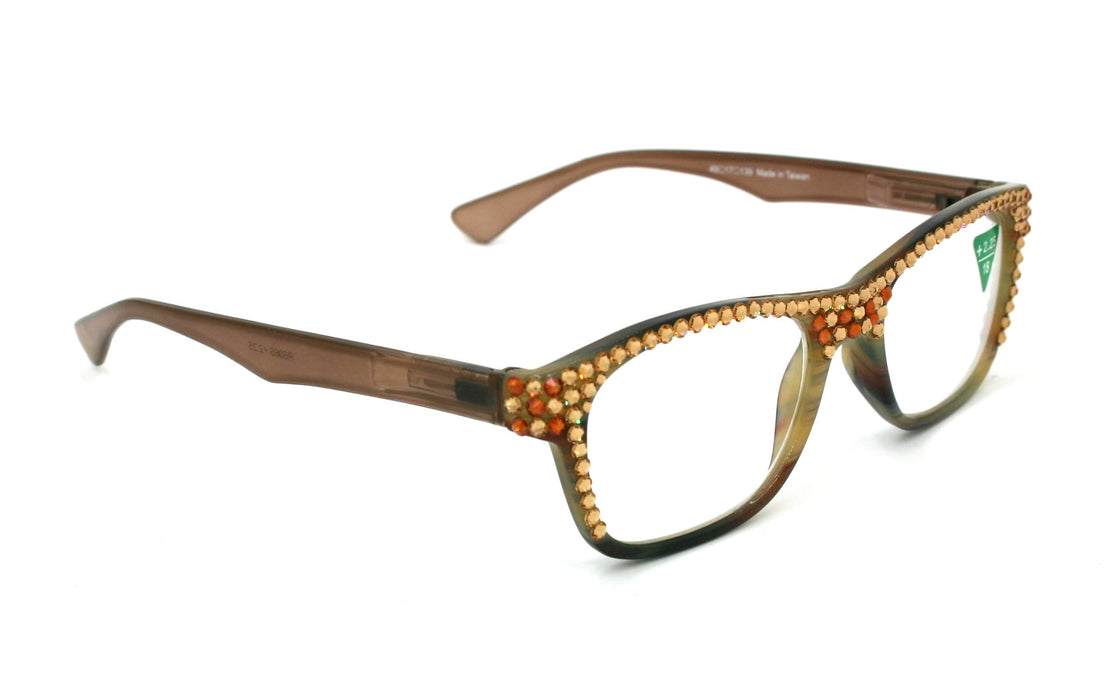 Kelly, (Bling) Women Reading Glasses W (Full Top) ( Cooper, Light Colorado)Genuine European Crystals. +1.25 to +3,  Square, NY Fifth Avenue.
