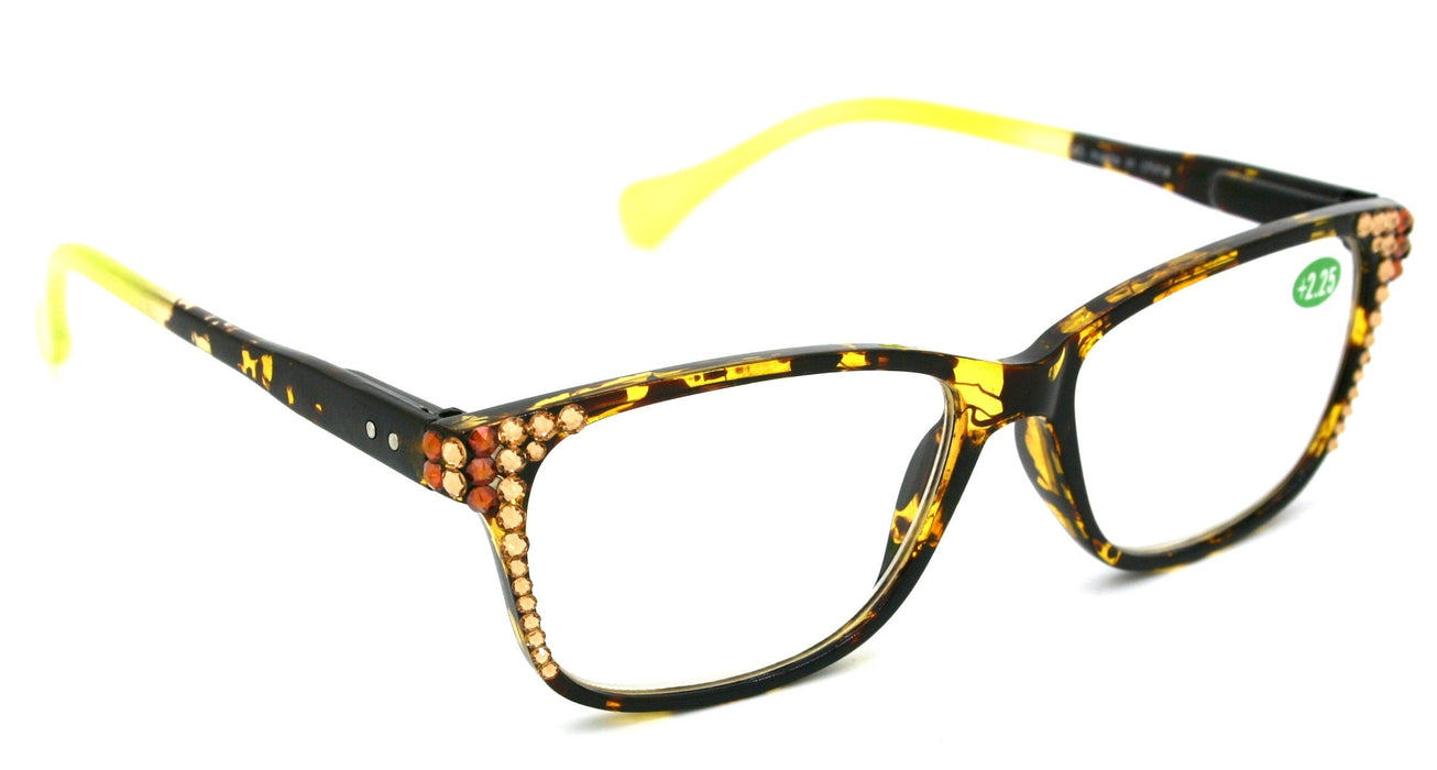Milan, (Bling) Reading Glasses Women W (L. Colorado, Cooper) Genuine European Crystals.  +1.25..+3 Tortoise Brown n (Yellow) NY Fifth Avenue