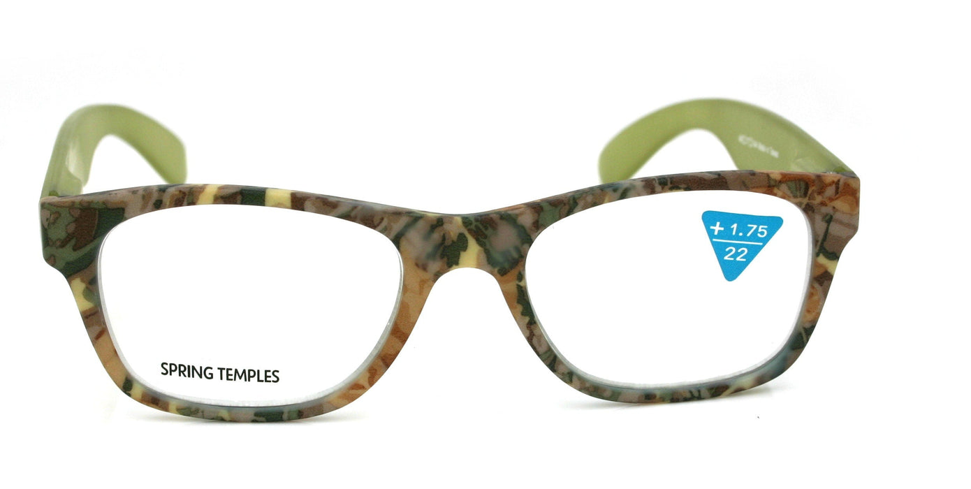 The Forester, (Premium) Reading Glasses, High End Reader +1.25 to +3 Magnifying Square Style (Green Camouflage) Frame. NY Fifth Avenue