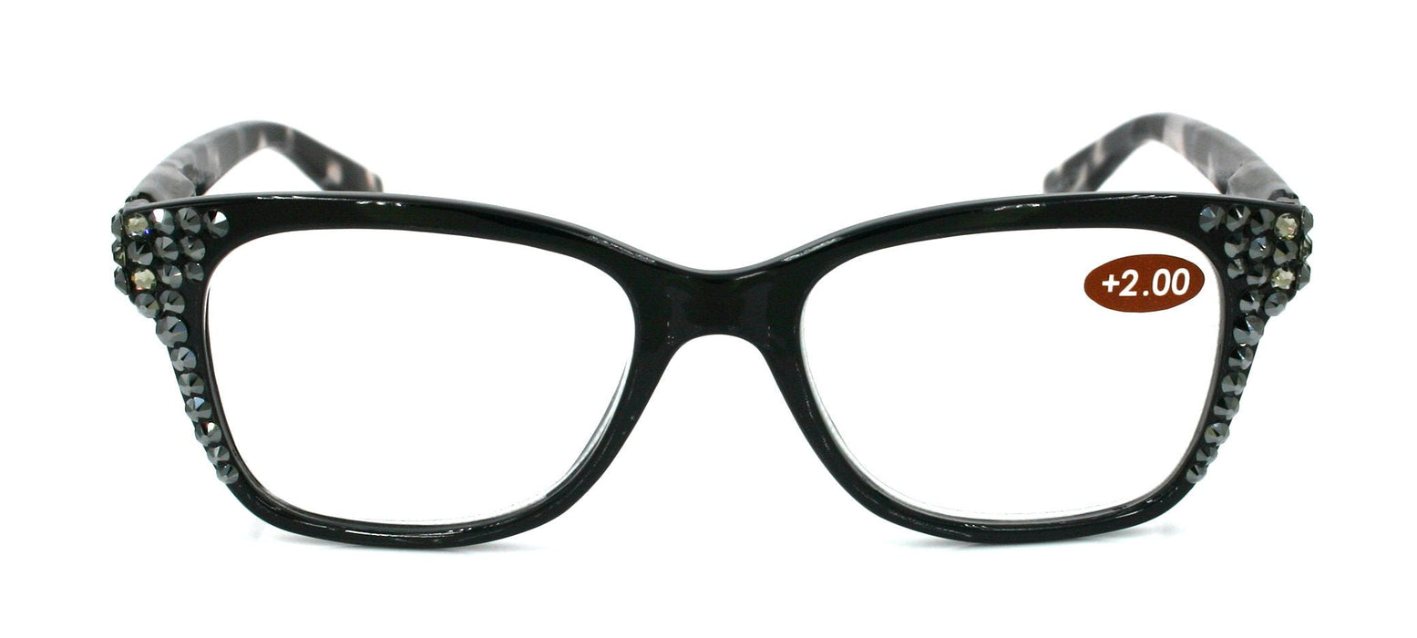 Madison Square, (Bling) Reading Glasses 4 Women W (Black Diamond, Hematite)Genuine European Crystals.+1.5..+3  NY Fifth Avenue (Wide frame)