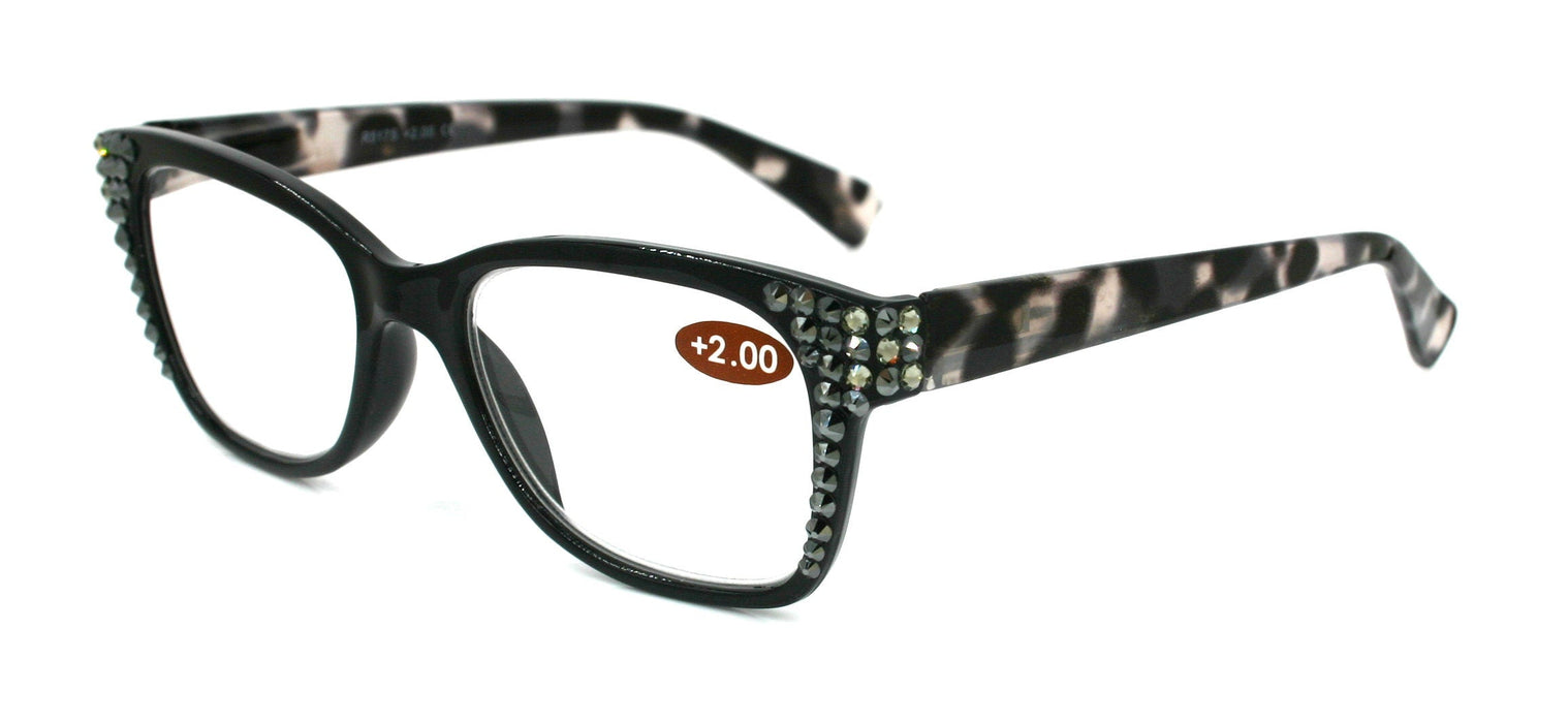 Madison Square, (Bling) Reading Glasses 4 Women W (Black Diamond, Hematite)Genuine European Crystals.+1.5..+3  NY Fifth Avenue (Wide frame)
